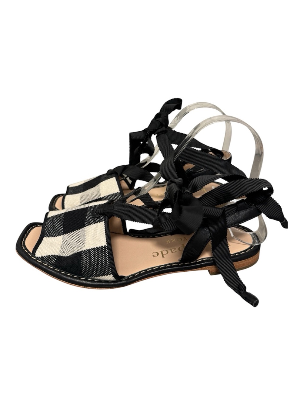 KATE SPADE Women's Maggie Square Toe Checkered Fabric Sandals, 6.5 - Picture 7 of 10